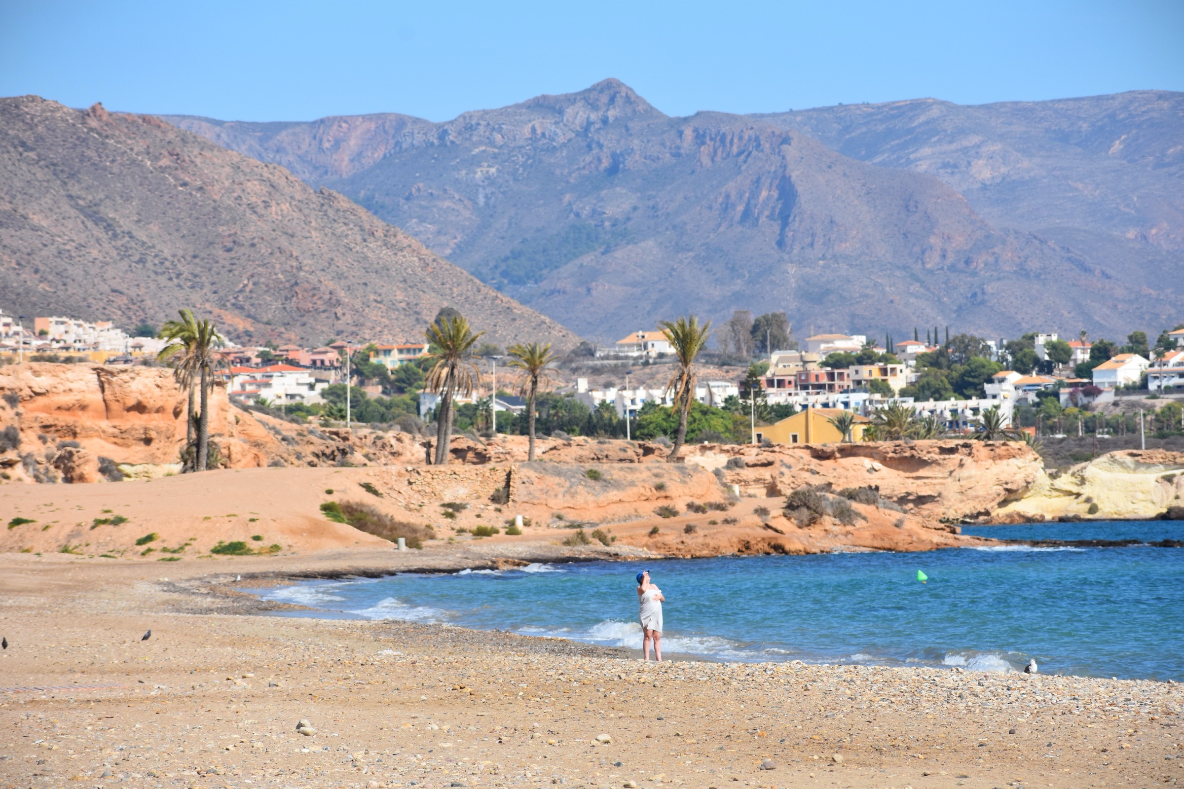 The cove and red cliffs at Playa del Alamillo, Puerto de Mazarrón