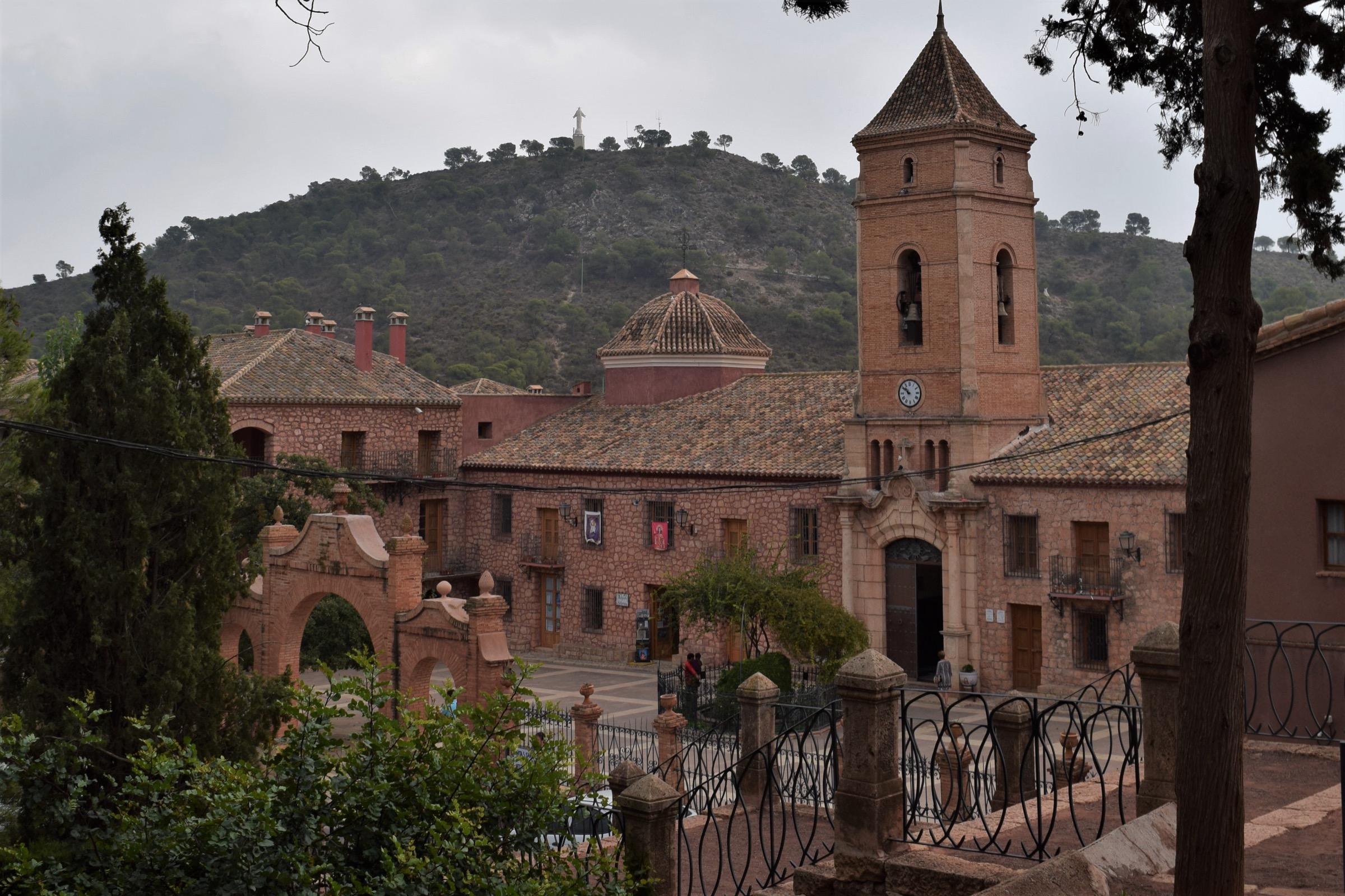 The bell tower and plaza at the Santuario de Santa Eulalia