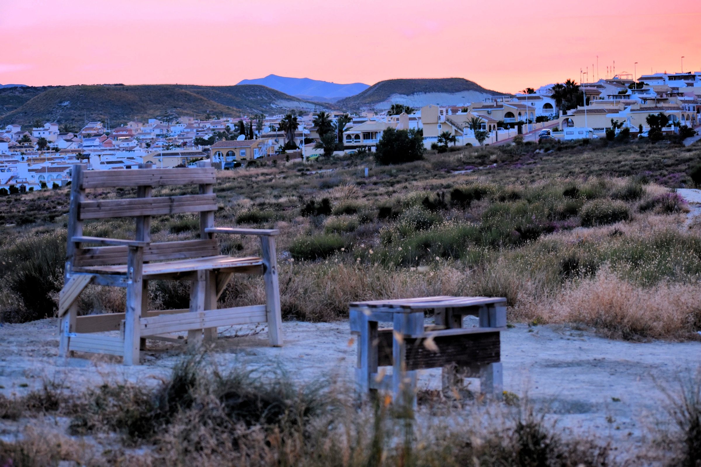 Sector D at dusk under a pink sky, Camposol