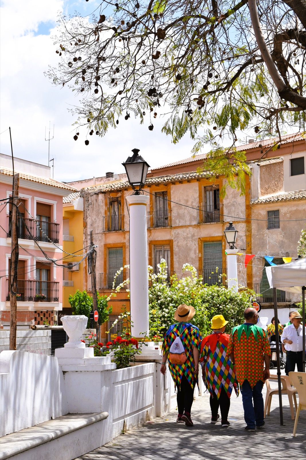 A historic plaza in Alhama de Murcia during the Fiestas de Los Mayos