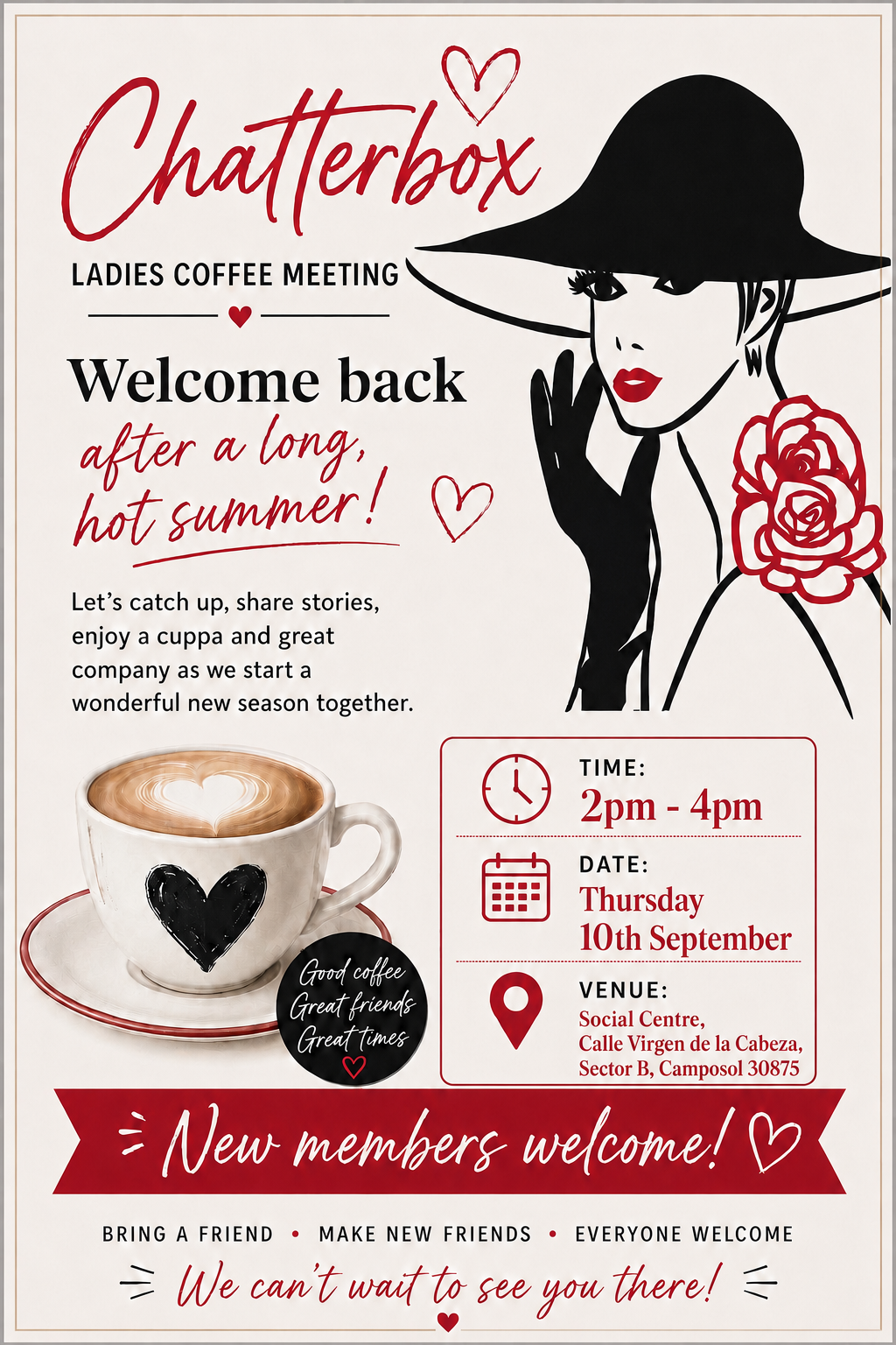 Chatterbox Ladies Coffee Meeting welcome back poster