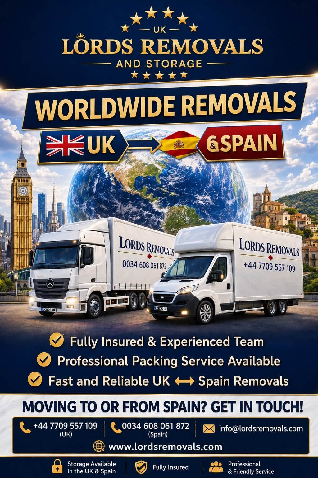 Lords Removals worldwide removals, UK and Spain