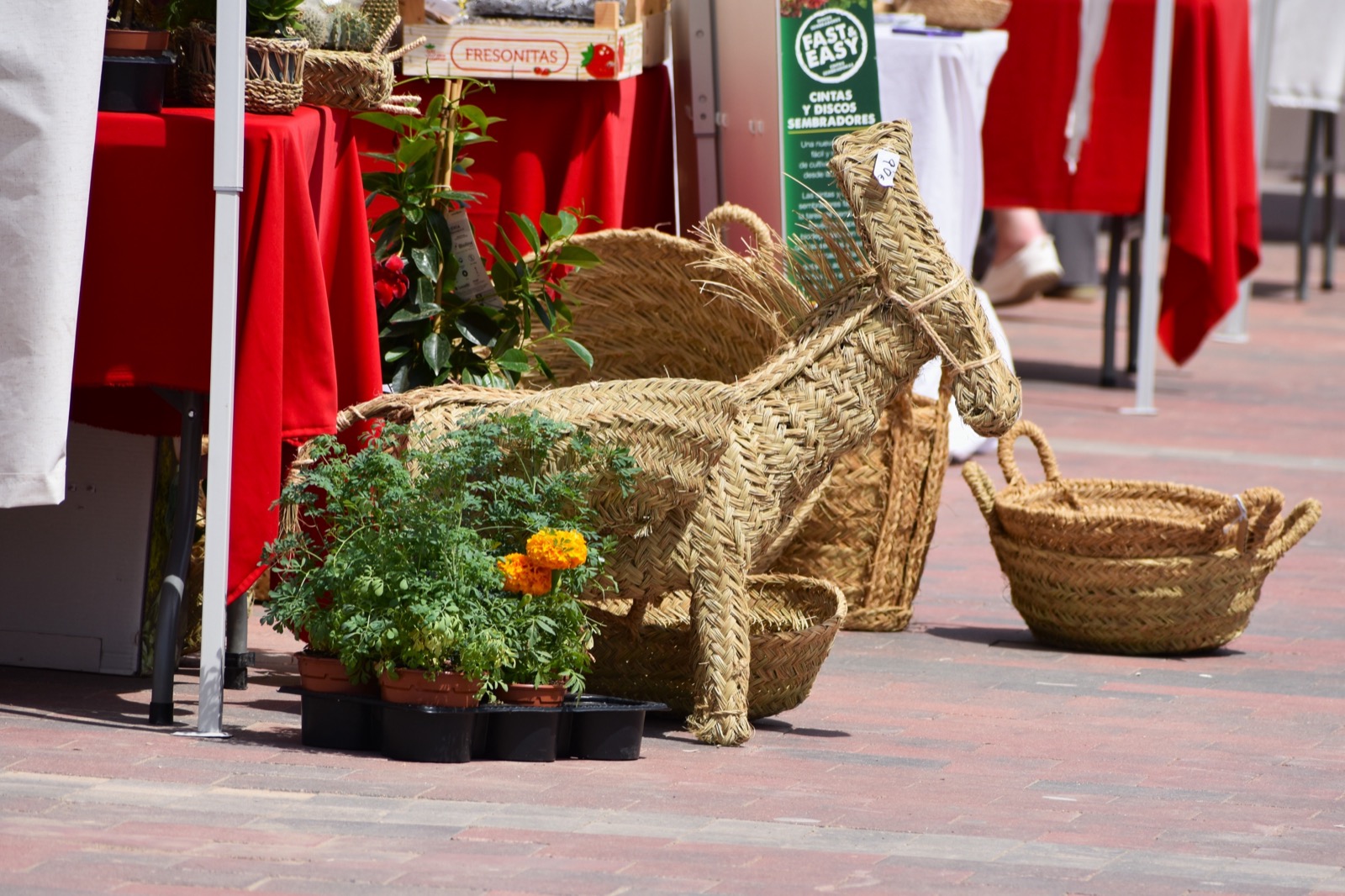 Woven esparto grass crafts and baskets at the Puerto de Mazarron artisan market