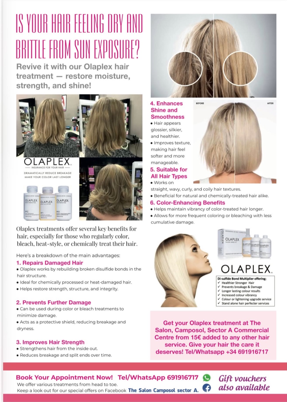 The Salon Olaplex treatment information flyer
