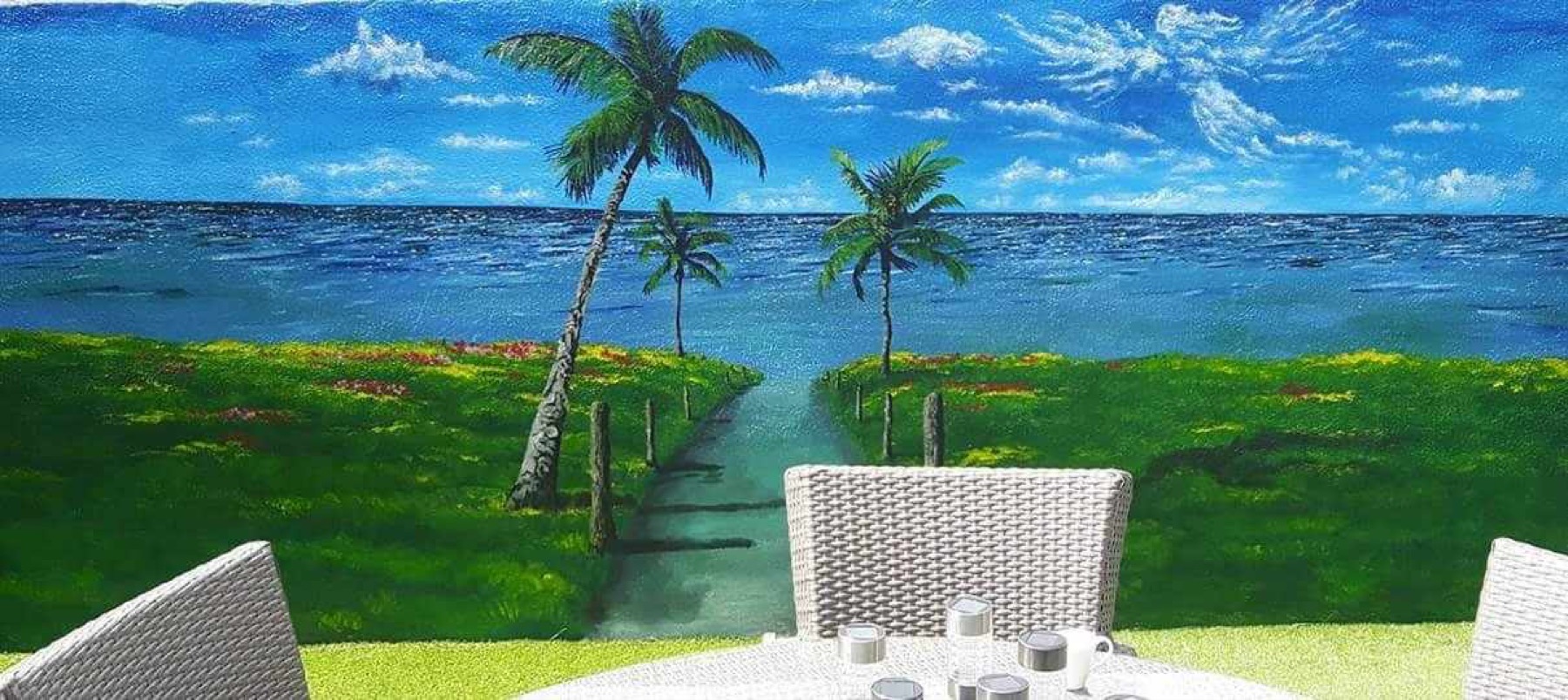 Tropical sea view mural by Warren Alan Faye